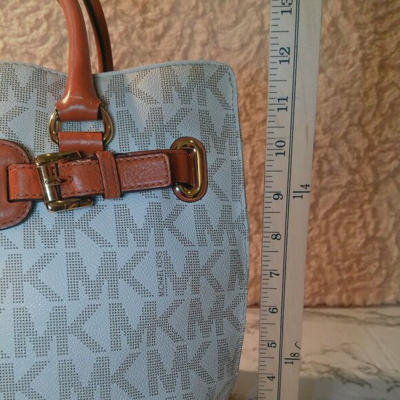 Michael Kors HAMILTON East West Tote Shoulder Bag VANILLA Canvas & Leather Used - Picture 12 of 16